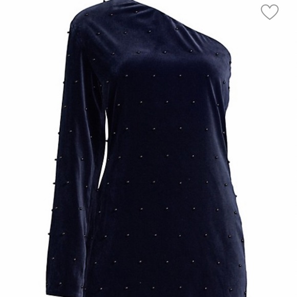 RtA NAVY VELVET AND PEARLS EDIE ONE SHOULDER MINI DRESS SIZE 4 - Picture 2 of 16